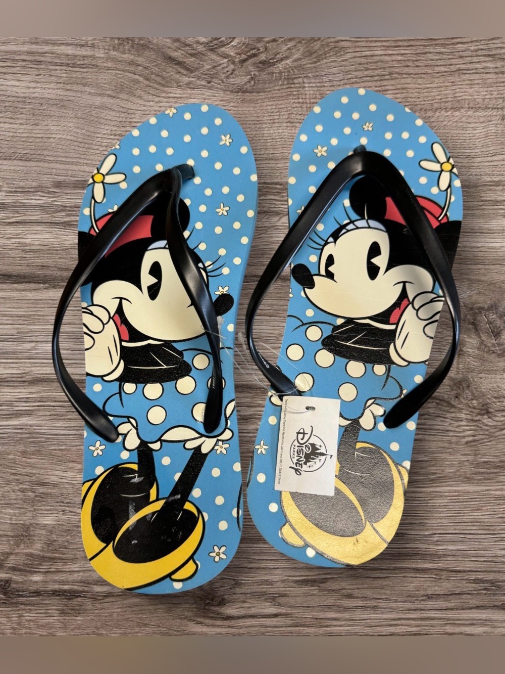 Women’s Disney Minnie Mouse Flip Flops Blue Polka Dot Sandals Adult  SZ 11